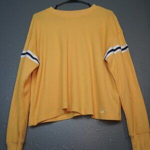 Hollister Womens Yellow Waffle Knit Boyfriend Teen Mid Crop Shirt Size Small